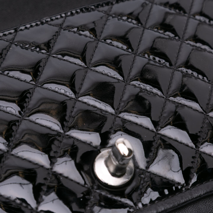 Medium Quilted Patent and Lambskin Classic Twist Flap Black - Gaby Paris