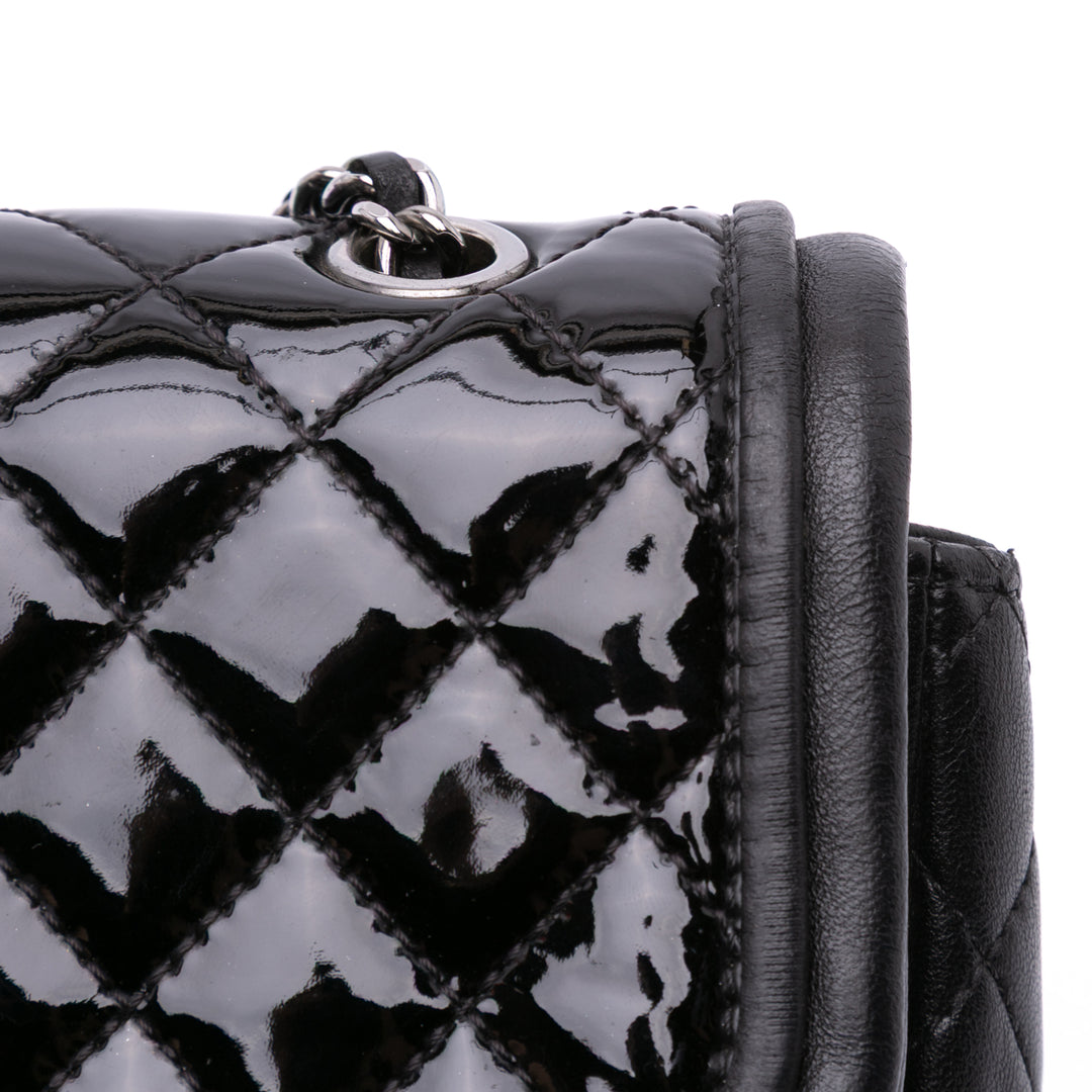 Medium Quilted Patent and Lambskin Classic Twist Flap Black - Gaby Paris