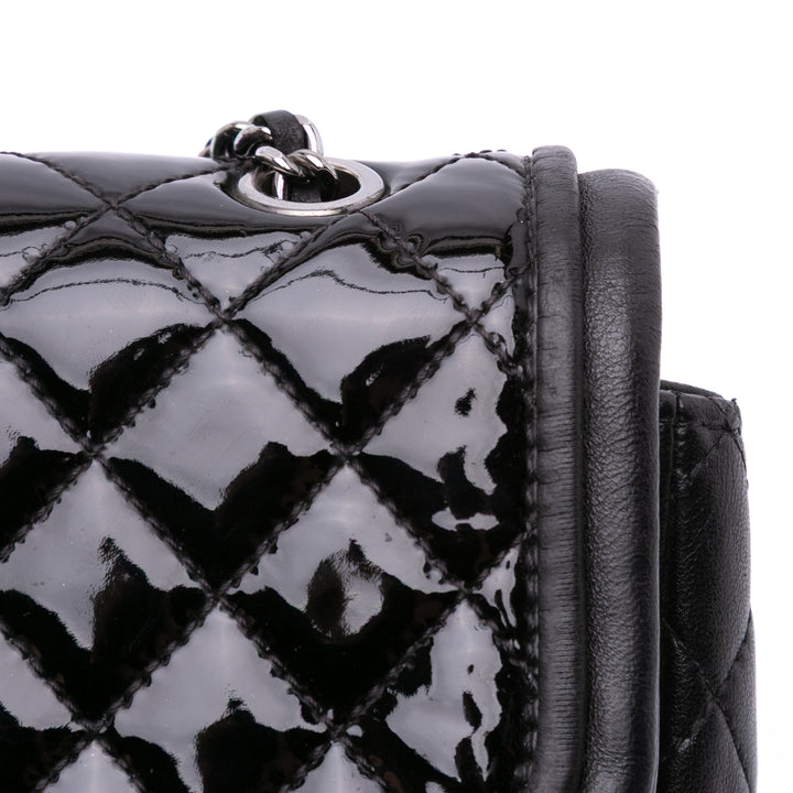 Medium Quilted Patent and Lambskin Classic Twist Flap Black - Gaby Paris