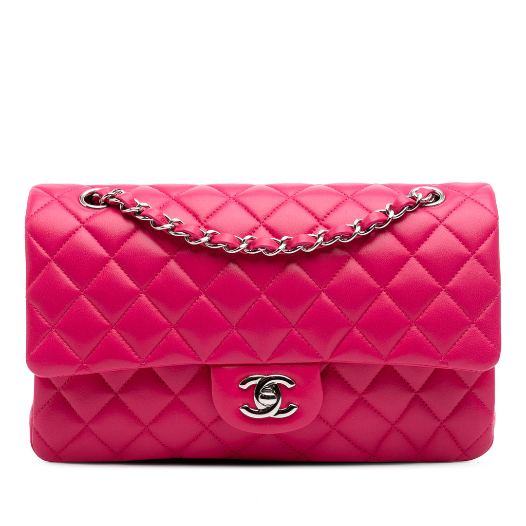 Medium Classic Lambskin Double Flap Pink - Gaby Paris