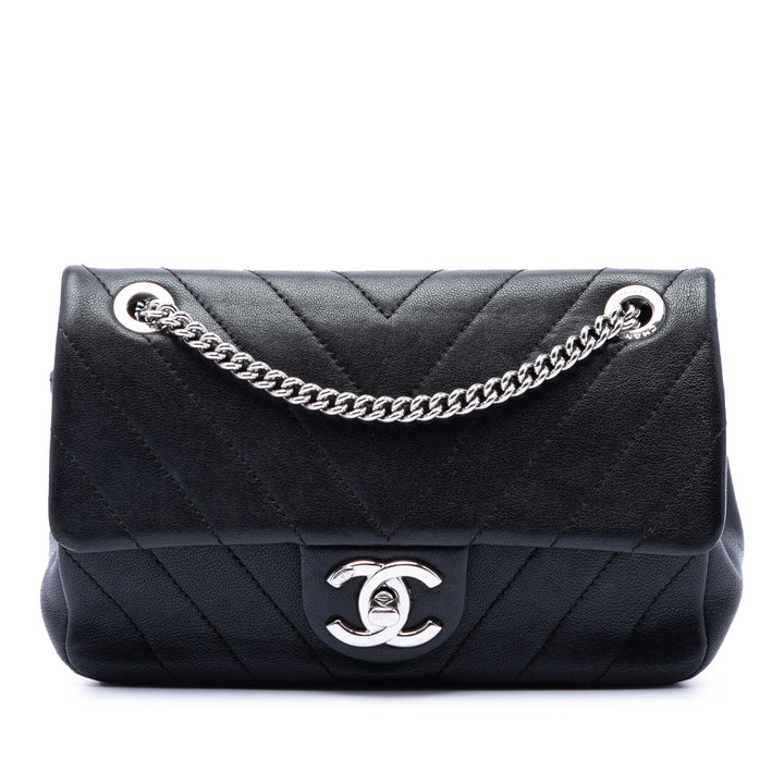 Chanel Mini CC Chevron Cuir de veau Simple rabat