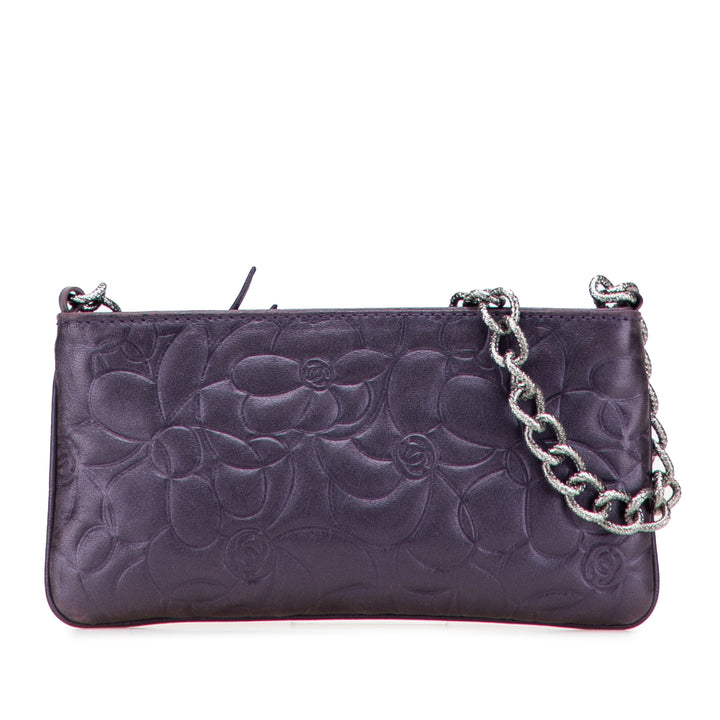 Chanel embossé Camellia Chaîne Pochette Cuir d'agneau