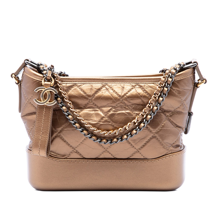 Chanel Matelassé Métallisé vieilli Gabrielle Hobo Petit Cuir de veau Marron – vue principale – GABY PARIS