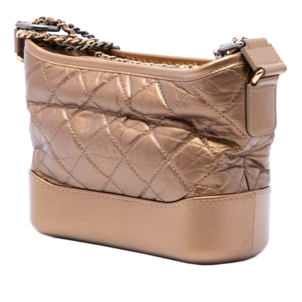 Chanel Matelassé Métallisé vieilli Gabrielle Hobo Petit Cuir de veau Marron – vue 2 – GABY PARIS