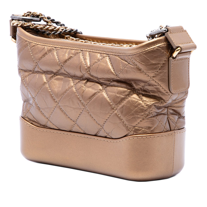 Chanel Matelassé Métallisé vieilli Gabrielle Hobo Petit Cuir de veau Marron – vue 2 – GABY PARIS