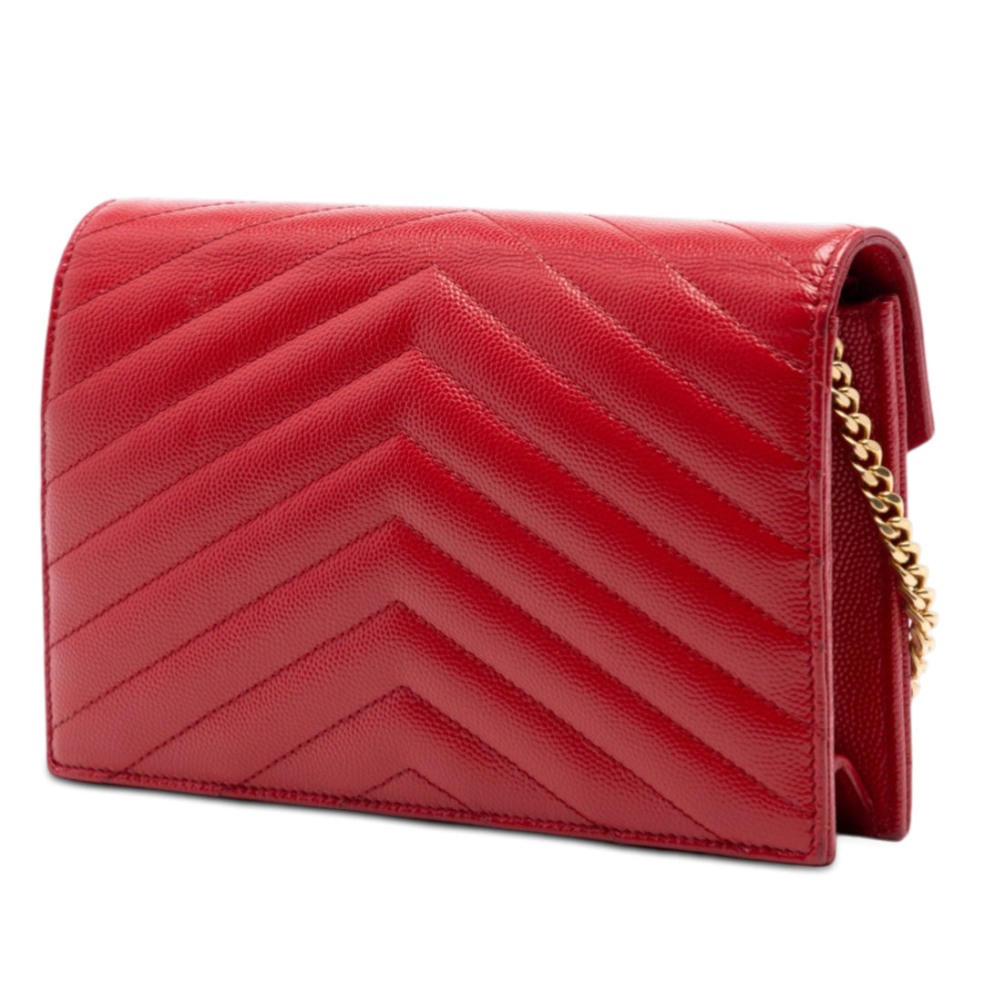 Saint Laurent Grain De Poudre Chevron Monogram Envelope Wallet on Chain