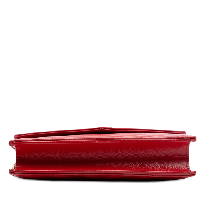 Saint Laurent Grain De Poudre Chevron Monogram Envelope Wallet on Chain