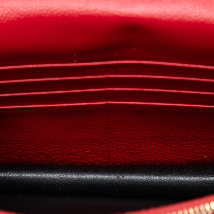 Saint Laurent Grain De Poudre Chevron Monogram Envelope Wallet on Chain
