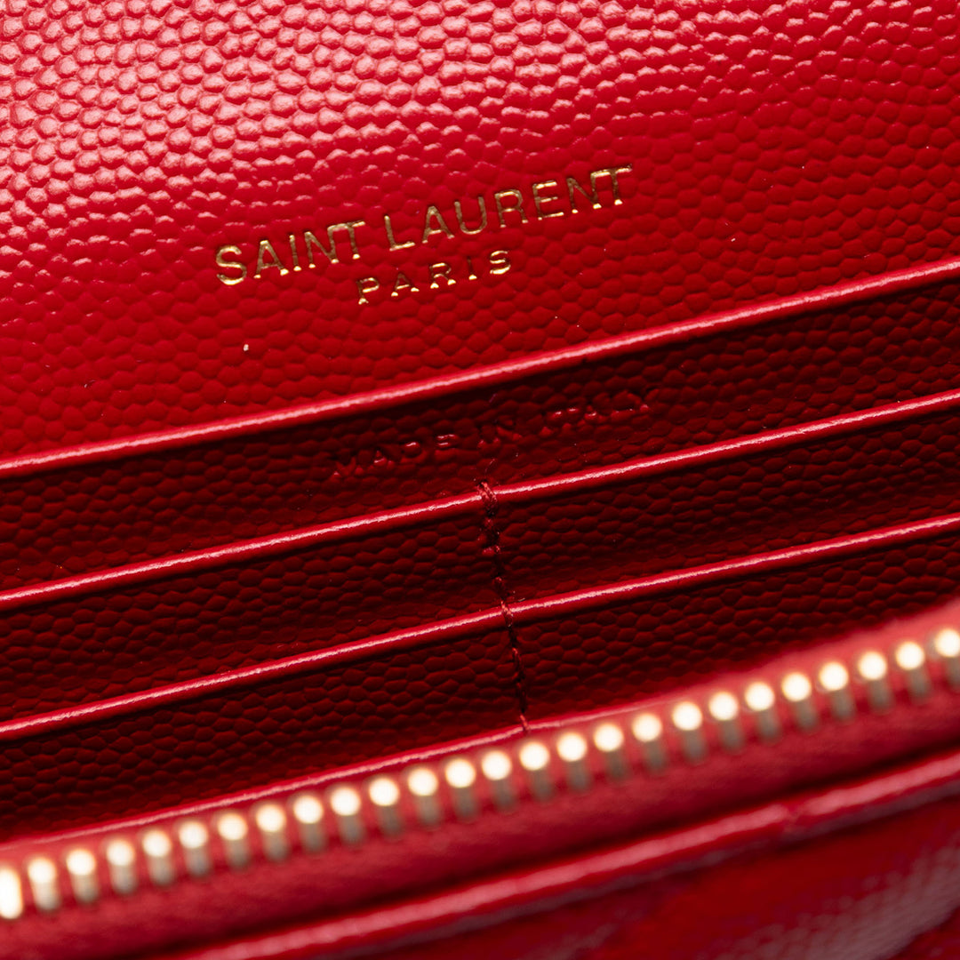 Saint Laurent Grain De Poudre Chevron Monogram Envelope Wallet on Chain