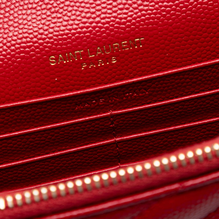 Saint Laurent Grain De Poudre Chevron Monogram Envelope Wallet on Chain