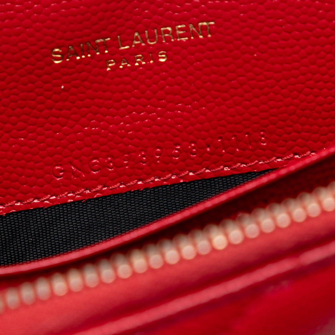 Saint Laurent Grain De Poudre Chevron Monogram Envelope Wallet on Chain