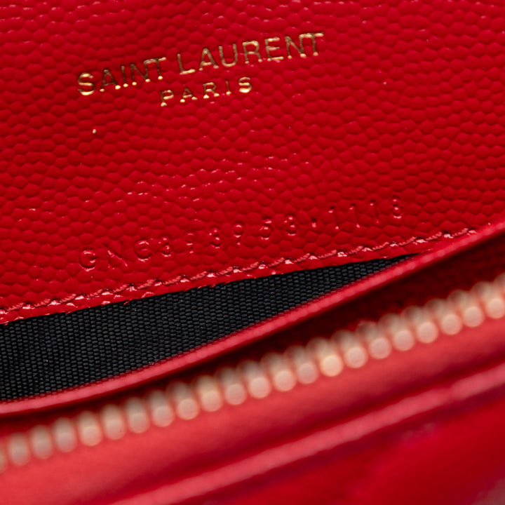 Saint Laurent Grain De Poudre Chevron Monogram Envelope Wallet on Chain