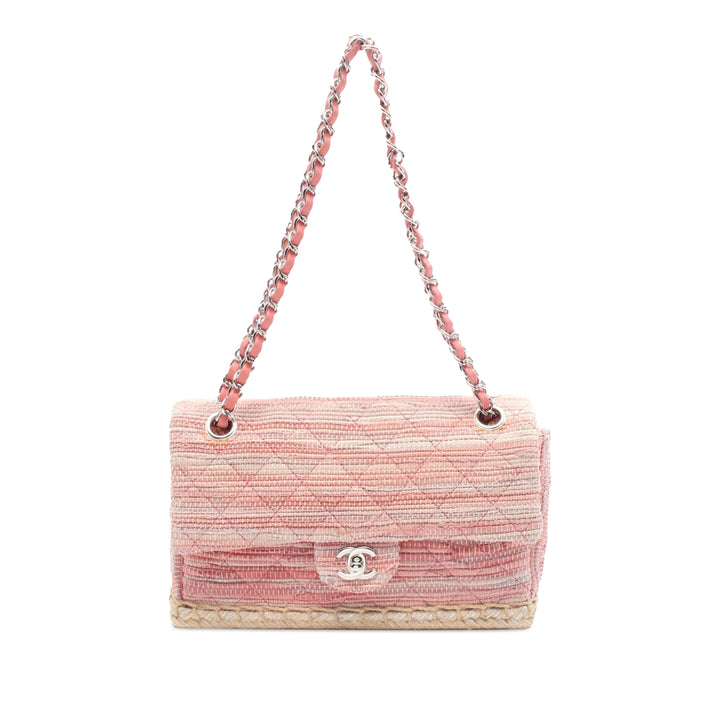 Quilted Cotton and  Jute Espadrille Chain Flap Pink - Gaby Paris