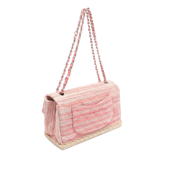 Quilted Cotton and  Jute Espadrille Chain Flap Pink - Gaby Paris