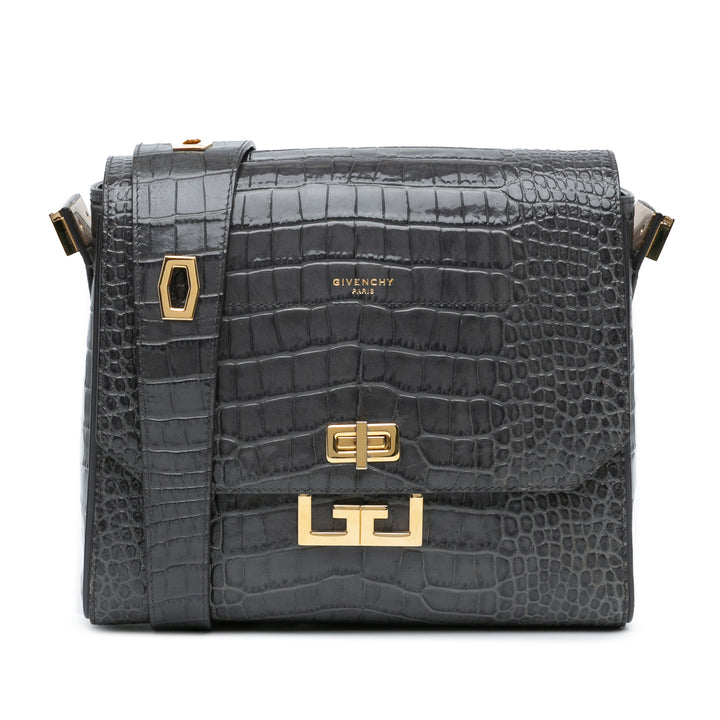 Medium Croc Embossed Eden Crossbody Gray - Gaby Paris