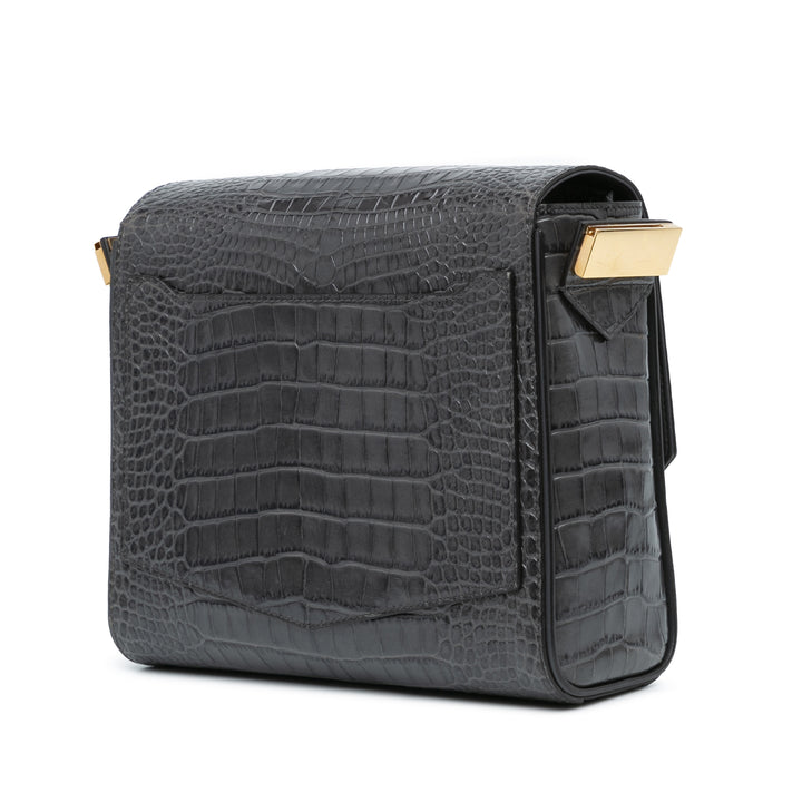 Medium Croc Embossed Eden Crossbody Gray - Gaby Paris