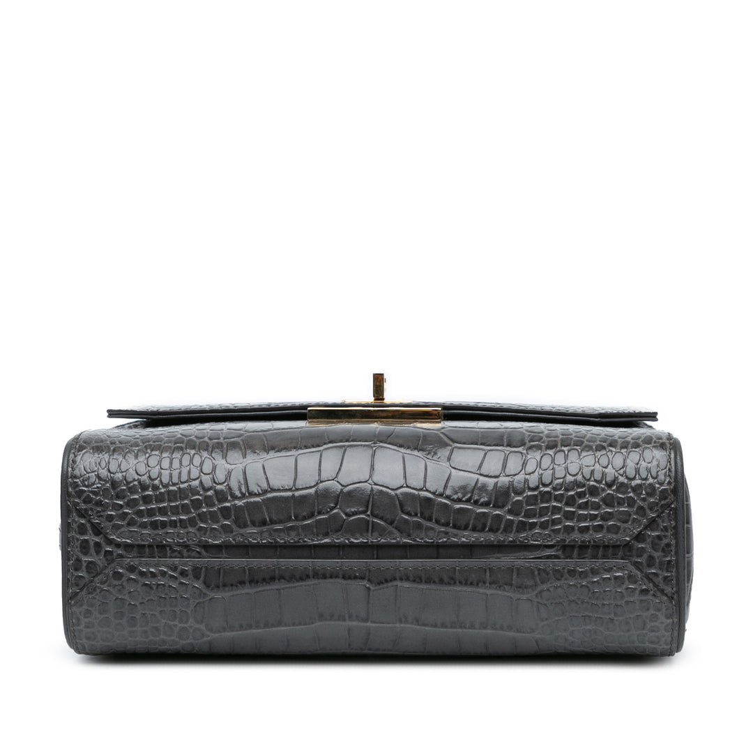 Medium Croc Embossed Eden Crossbody Gray - Gaby Paris