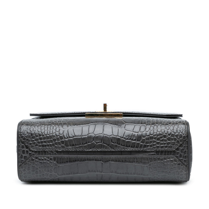 Medium Croc Embossed Eden Crossbody Gray - Gaby Paris