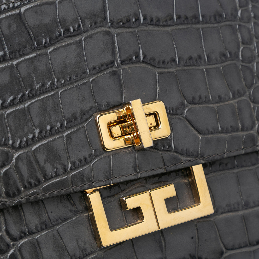 Medium Croc Embossed Eden Crossbody Gray - Gaby Paris