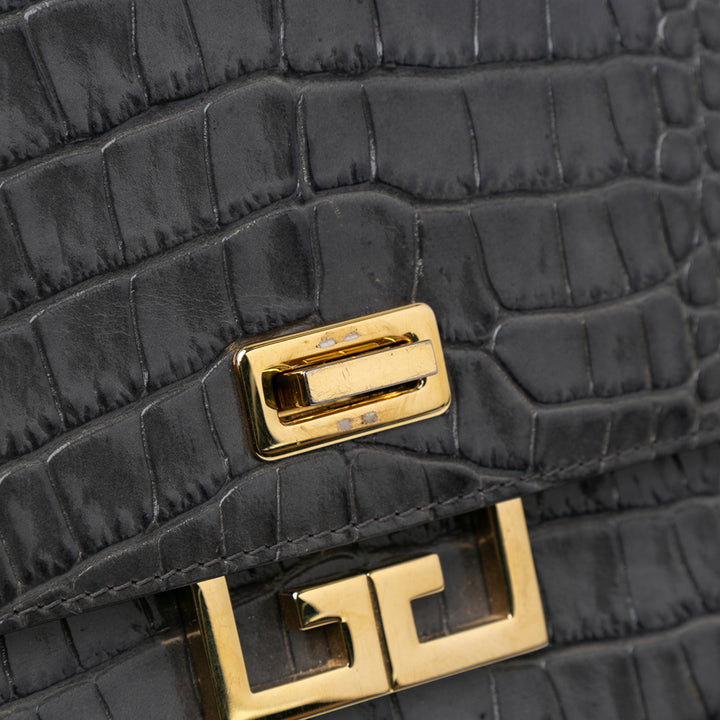 Medium Croc Embossed Eden Crossbody Gray - Gaby Paris