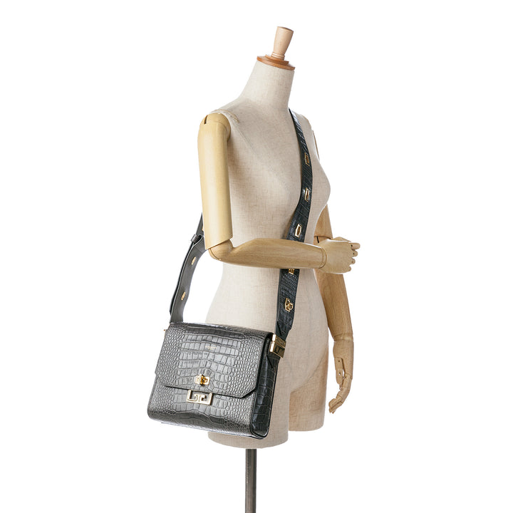 Medium Croc Embossed Eden Crossbody Gray - Gaby Paris