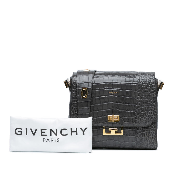 Medium Croc Embossed Eden Crossbody Gray - Gaby Paris