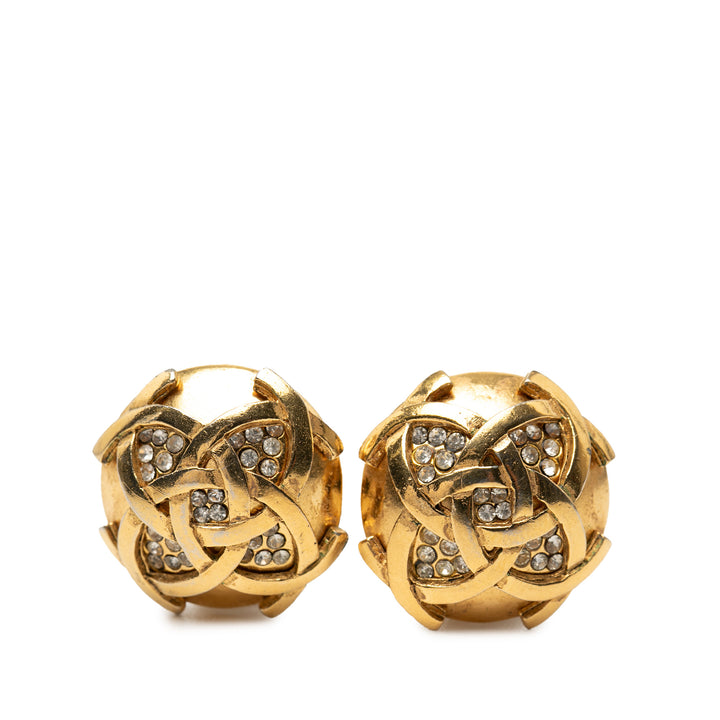 Chanel CC plaqué Rond Strass À clip Boucles d'oreilles Métal