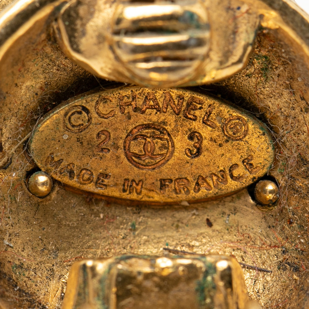 Chanel CC plaqué Rond Strass À clip Boucles d'oreilles Métal