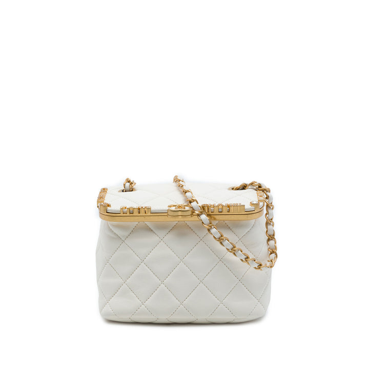Matelassé Paris Monaco Kiss Lock Vanity Mini Cuir d'agneau Blanc