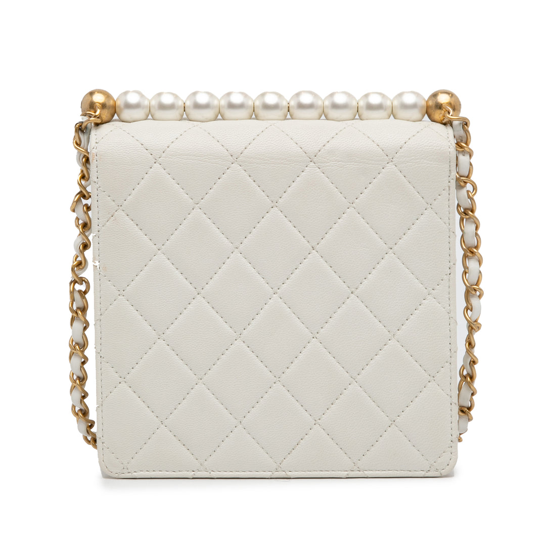 Small Lambskin Chic Pearls Flap White - Gaby Paris