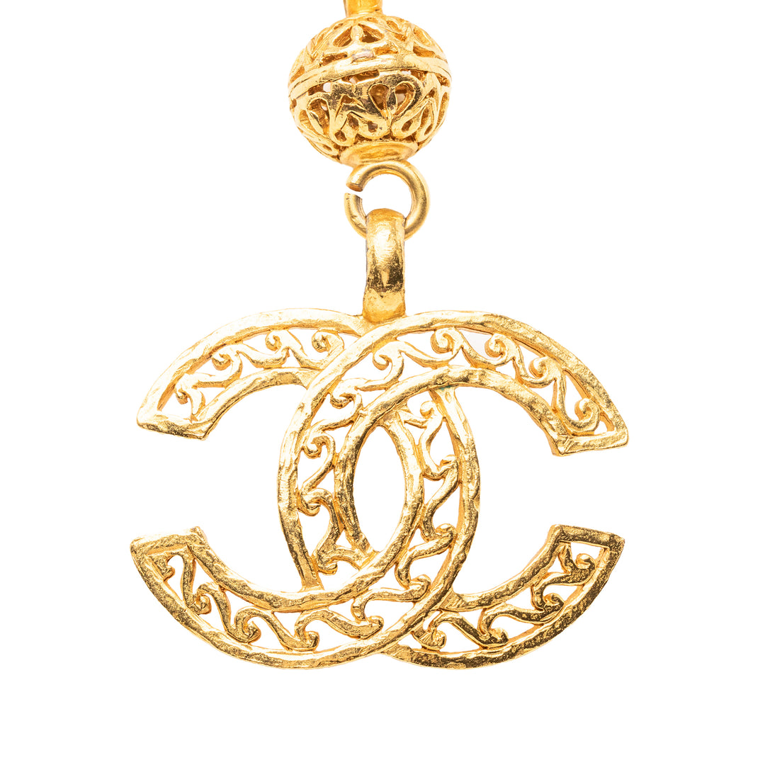 Chanel plaqué CC Filigree Ball Pendant Collier Métal