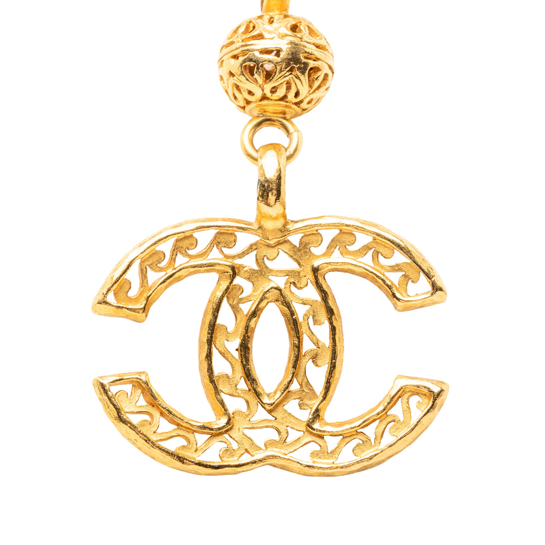 Chanel plaqué CC Filigree Ball Pendant Collier Métal
