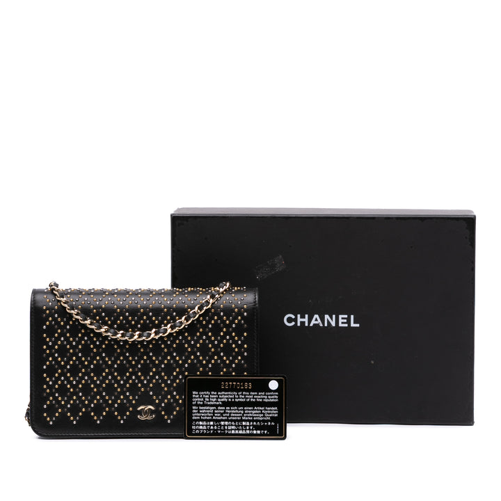 CC Studded Lambskin Wallet on Chain Black - Gaby Paris