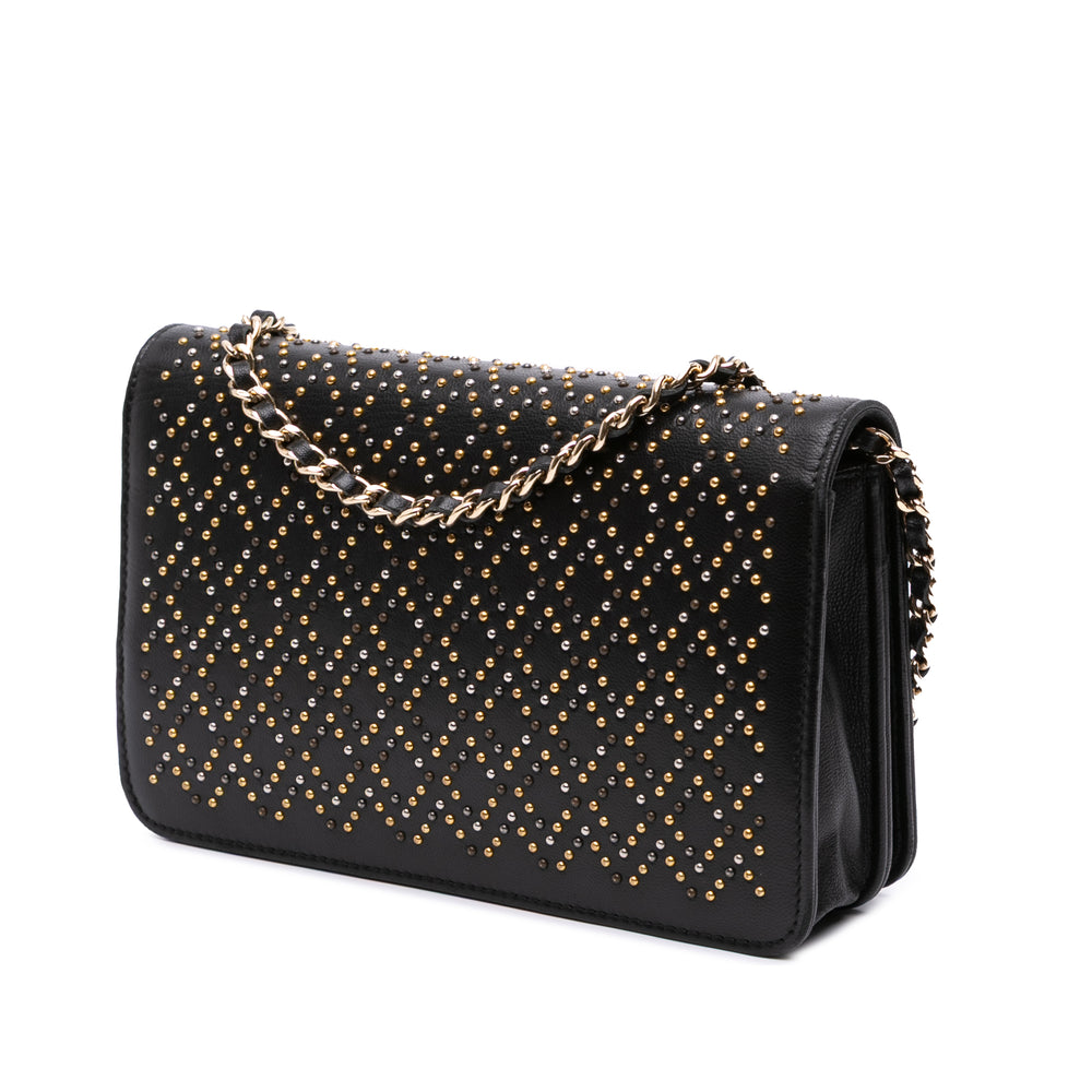 CC Studded Lambskin Wallet on Chain Black - Gaby Paris