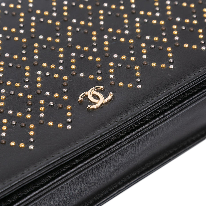 CC Studded Lambskin Wallet on Chain Black - Gaby Paris