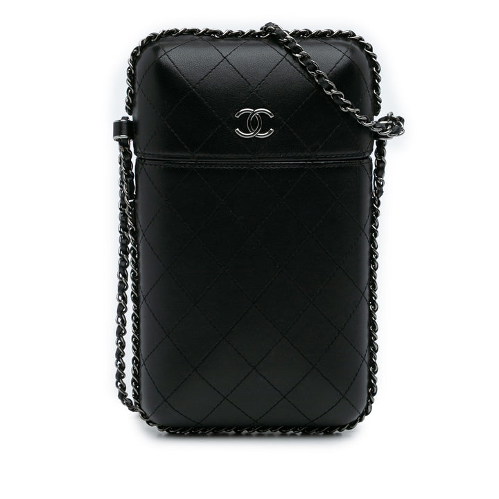 Chanel CC Quilted Cuir d’agneau Chain Around Phone Holder Noir