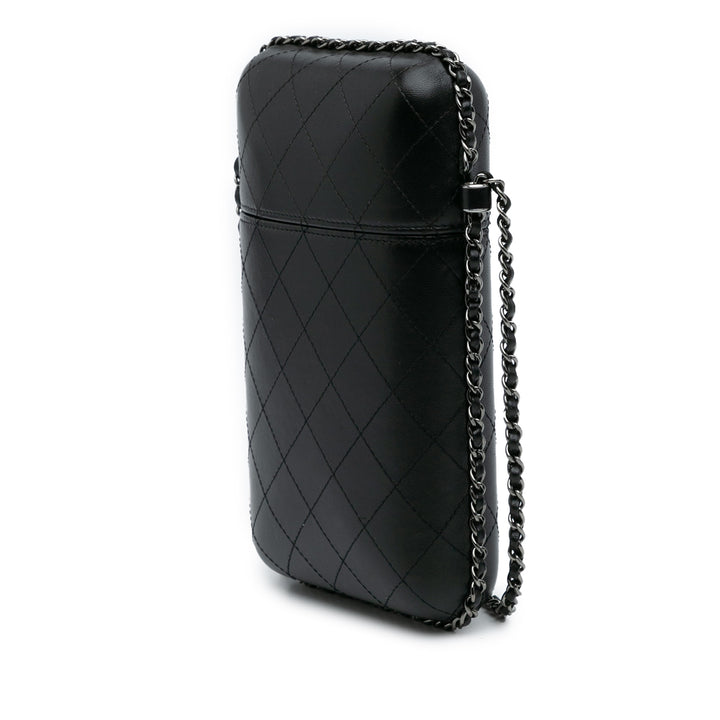 Chanel CC Quilted Cuir d’agneau Chain Around Phone Holder Noir