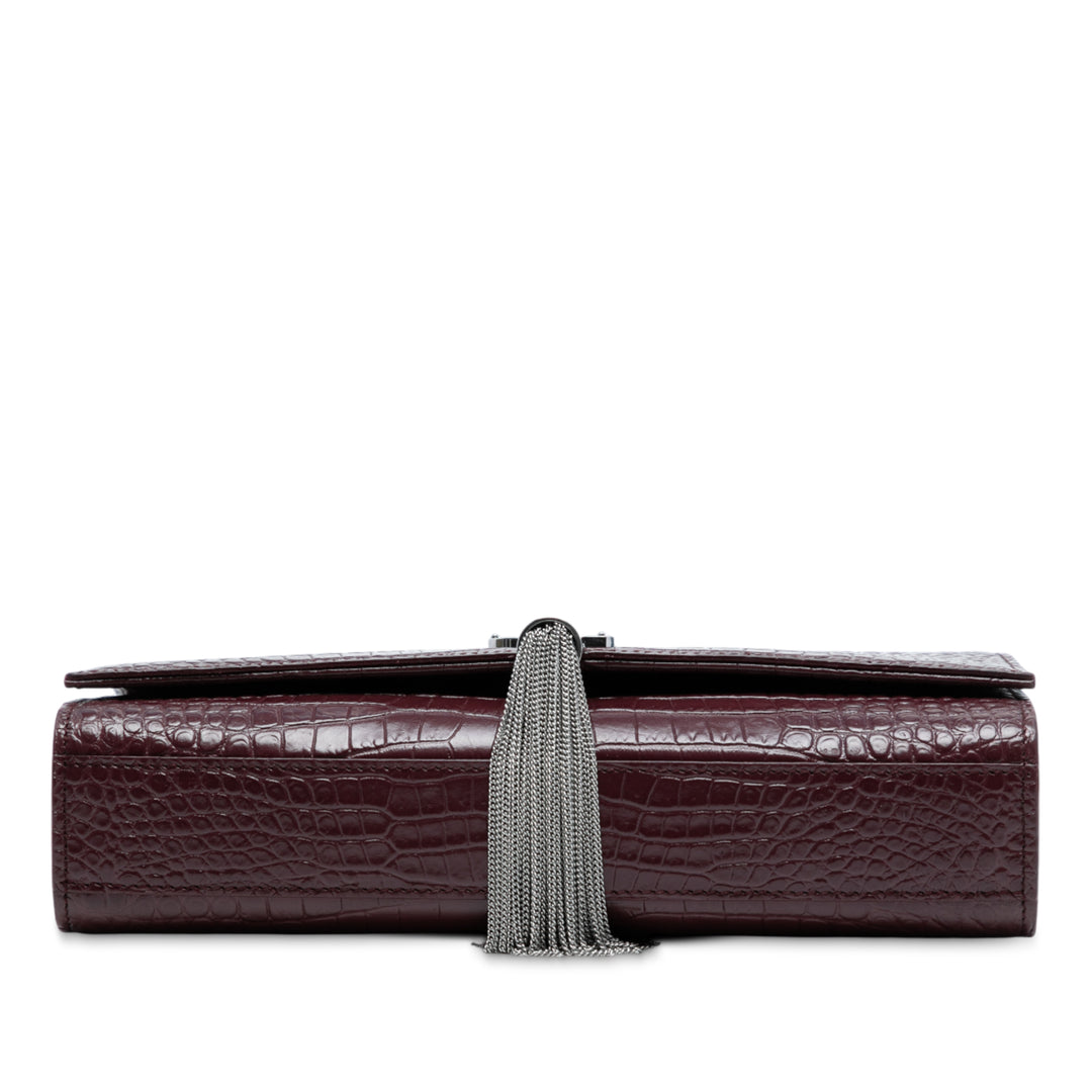 Saint Laurent Medium Croc embossé Cuir Monogram Kate Tassel Sac porté croisé
