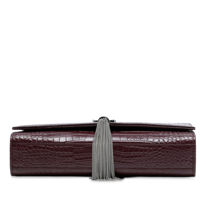 Saint Laurent Medium Croc embossé Cuir Monogram Kate Tassel Sac porté croisé