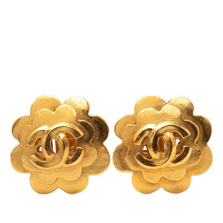 Chanel plaqué CC Camellia Clip On Boucle d’oreilles