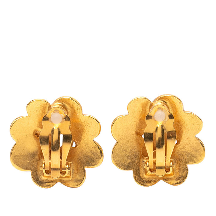 Chanel plaqué CC Camellia Clip On Boucle d’oreilles