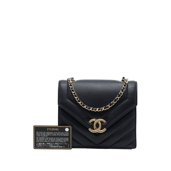 Chanel Chevron Enveloppe à rabat Petit Cuir de veau Noir – vue 7 – GABY PARIS