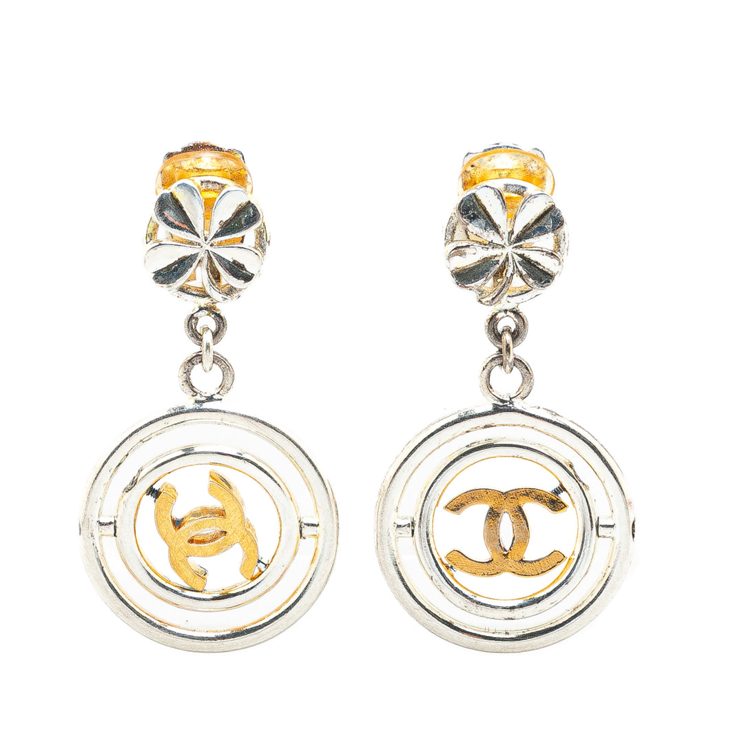 Silver Clover CC Drop Clip on Earrings Silver - Gaby Paris
