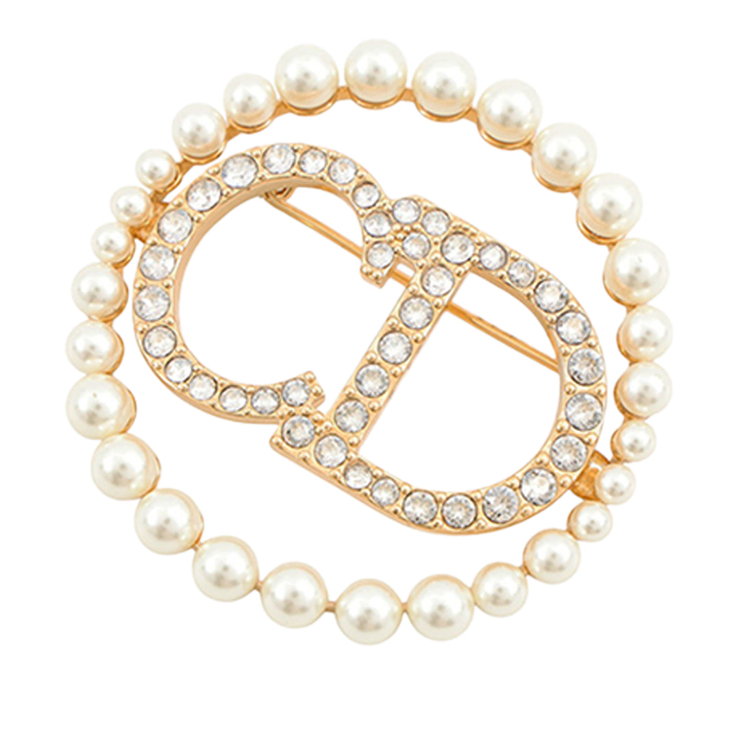 Dior plaqué Perles fantaisie Strass Clair D Lune Broche Doré
