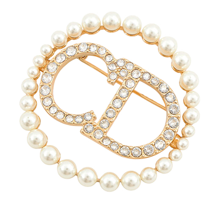Dior plaqué Perles fantaisie Strass Clair D Lune Broche Doré