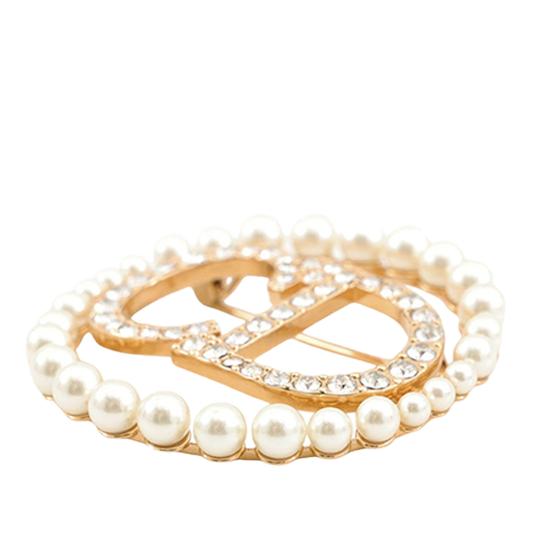 Dior plaqué Perles fantaisie Strass Clair D Lune Broche Doré