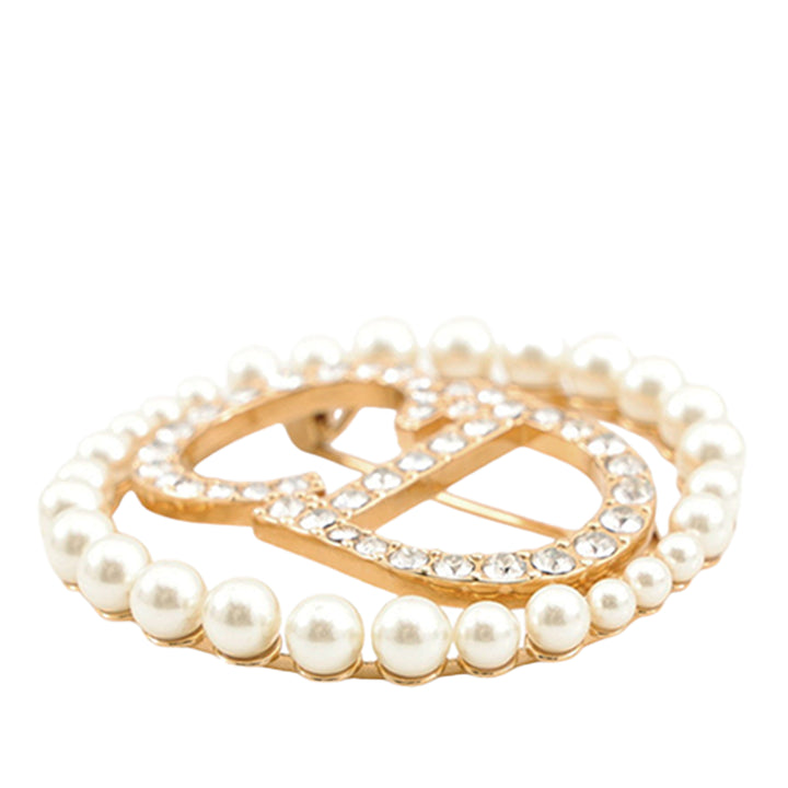 Dior plaqué Perles fantaisie Strass Clair D Lune Broche Doré