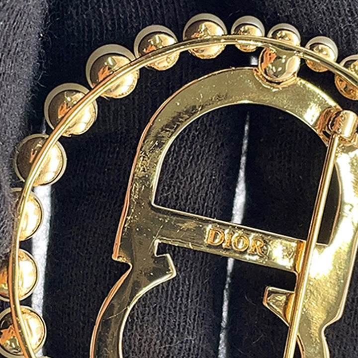 Dior plaqué Perles fantaisie Strass Clair D Lune Broche Doré