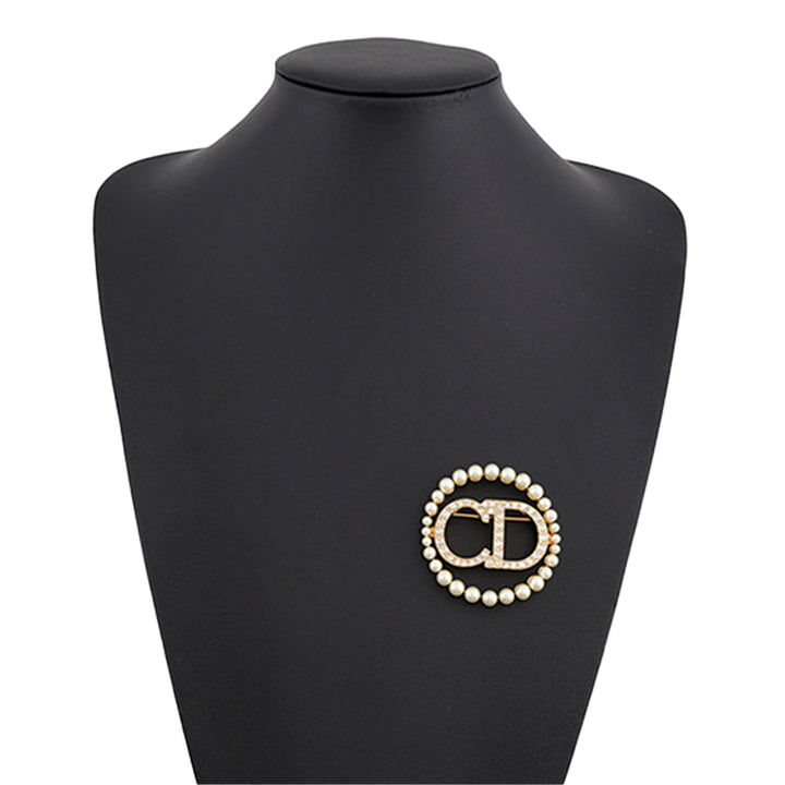 Dior plaqué Perles fantaisie Strass Clair D Lune Broche Doré