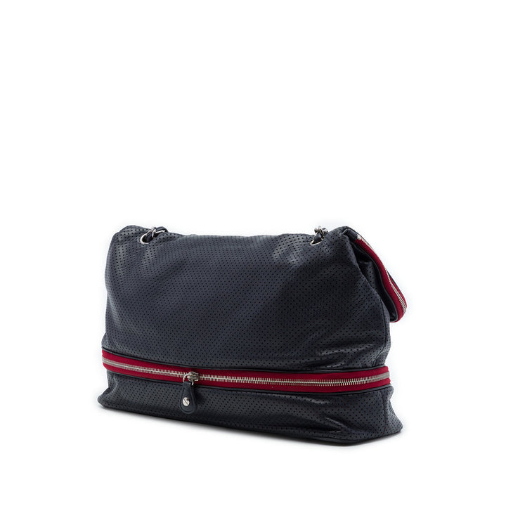 perforé Expandable Sac Cuir de veau Bleu